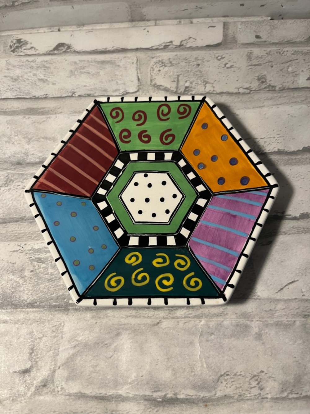 Prospero Designworks White bold patterns colors Hexagon Ceramic Plate dish